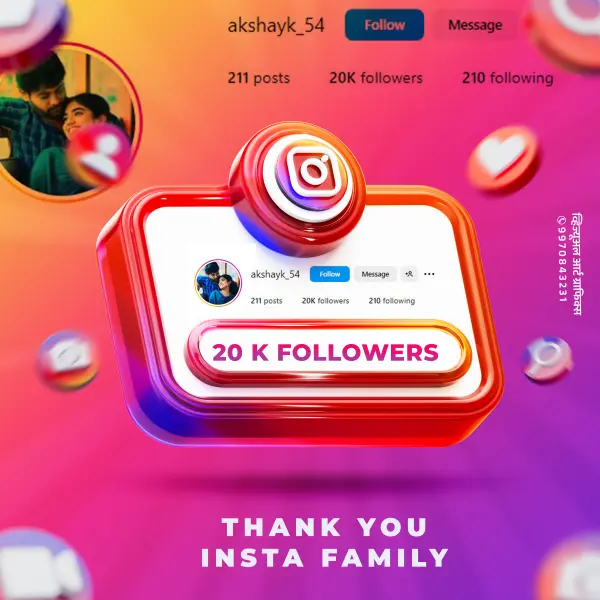 Creative 20K Instagram Followers Celebration Design | Social Media Post 2026