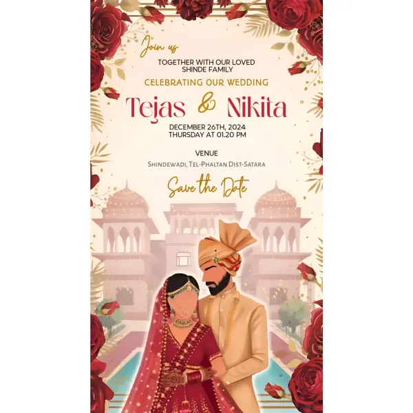 Custom Mughal Style English Wedding Invitation Design