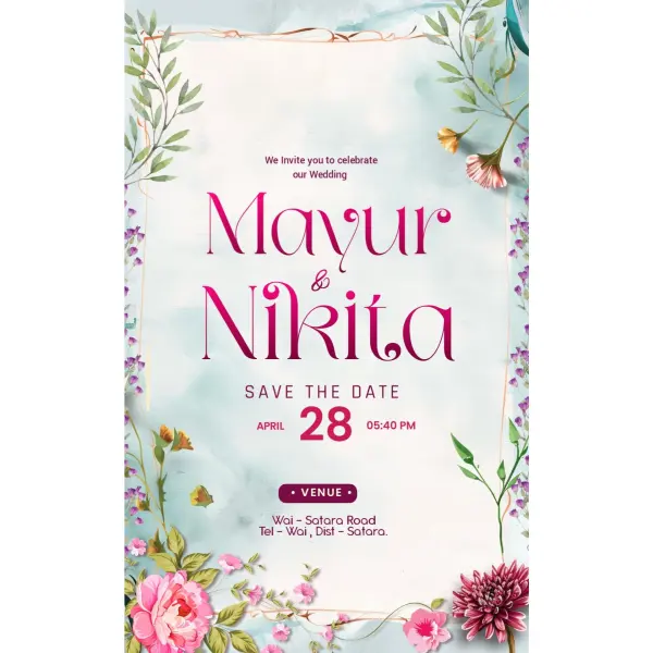 Customize Floral Wedding Invitation Card in English