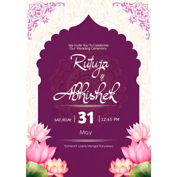 Customize Modern Lotus Wedding Invitation Design in English