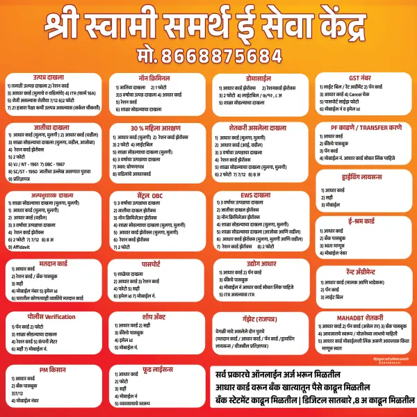 Maha E Seva Kendra Services List Banner Design Marathi | CSC Shop Board 2026