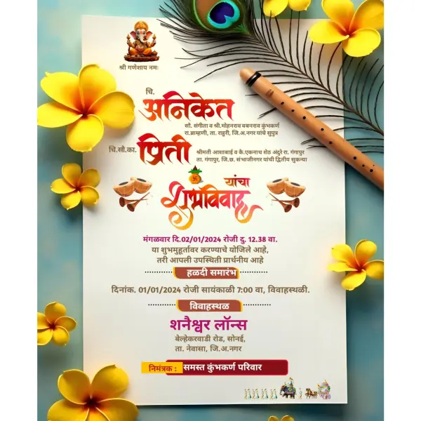 Peacock Feather Marathi Premium Digital Wedding Invitation Card